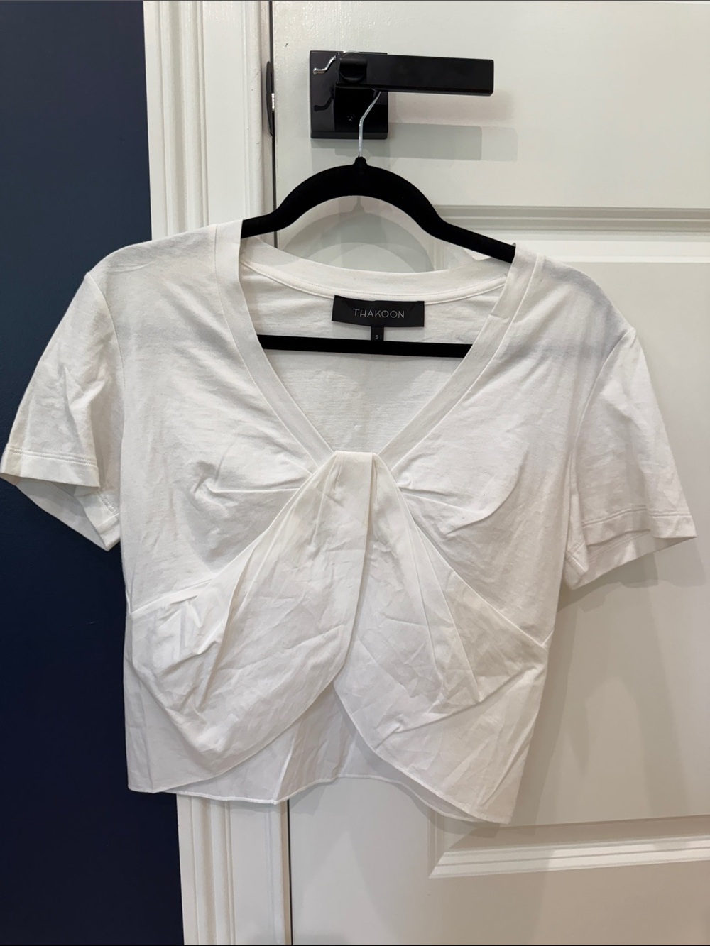Thakoon White Knot-Front V-Neck Crop Top - Picture 1 of 7